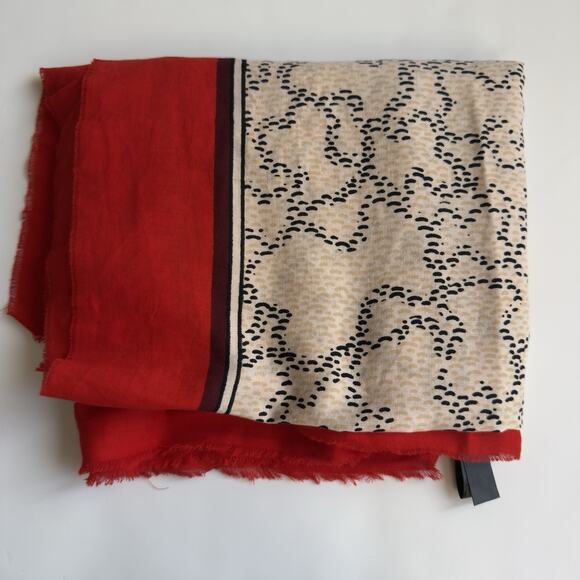 TOUS Beige And Red Kaos Icon Scarf 51” 130cm - Picture 2 of 4
